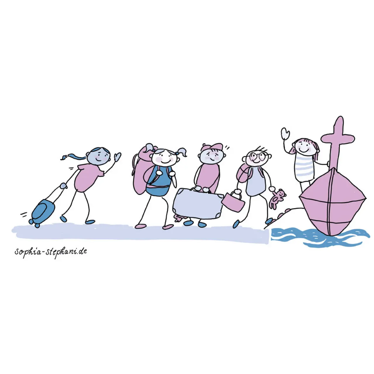 Illustration von Sophia Stephani: Kinder verreisen mit dem Kirchenschiff