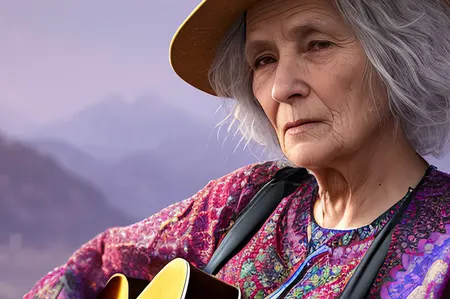 Alte Frau mit Gitarre